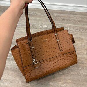 GUESS Brown Faux Ostrich Leather Shoulder Purse Tote Bag 13" x 5" x 9.5"